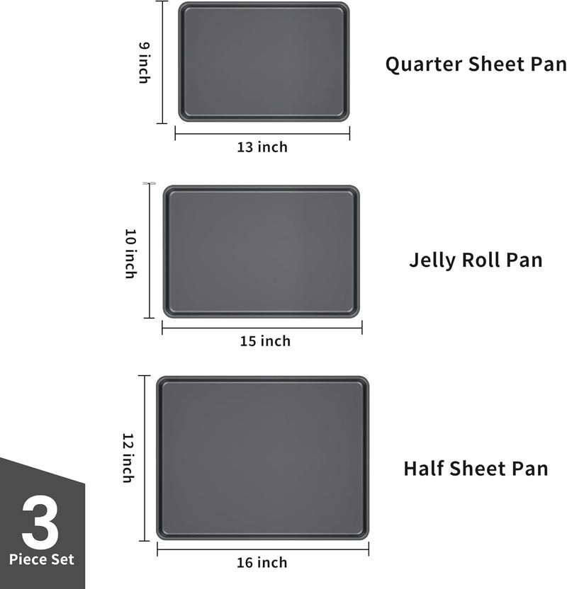 BLISI 3-Piece Nonstick Baking Sheet Set – 16"x12", 15"x10", 13"x9" Carbon Steel Cookie Sheet Pan Set, Baking Trays for Oven, Heavy-Duty Bakeware for Home Kitchen - Image 2